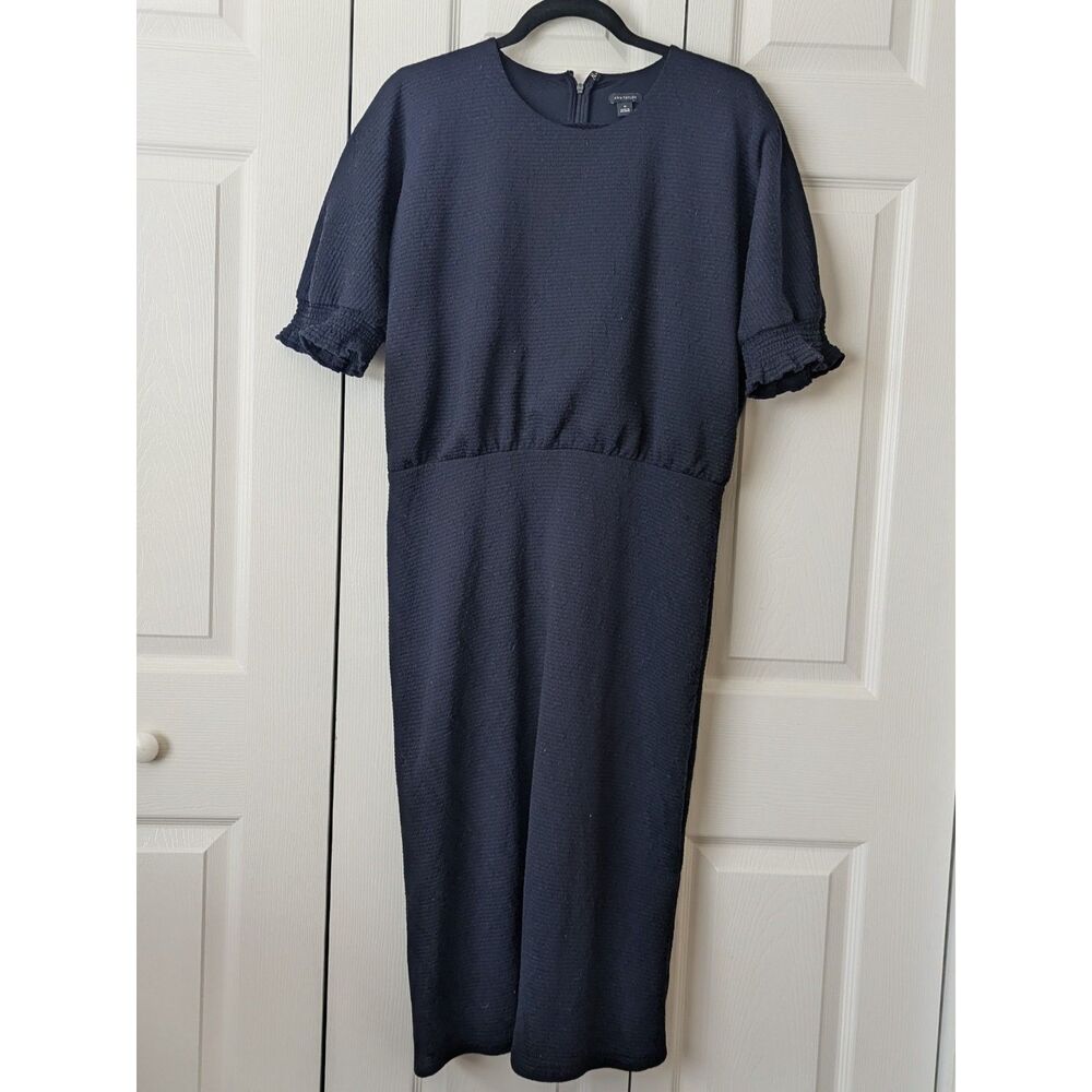 Ann Taylor Sweater Midi Black Dress Puff Sleeves Women’s Size 10